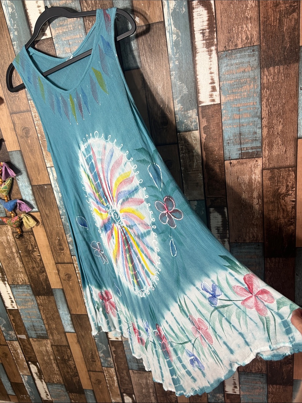 Teal Floral Tie-Dye Boho Sundress